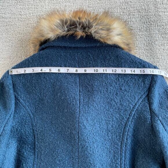 🔥NWT Laundry By Shelli Segal Wool Blend Double Breasted Faux Fur Collar Teal - Picture 11 of 13